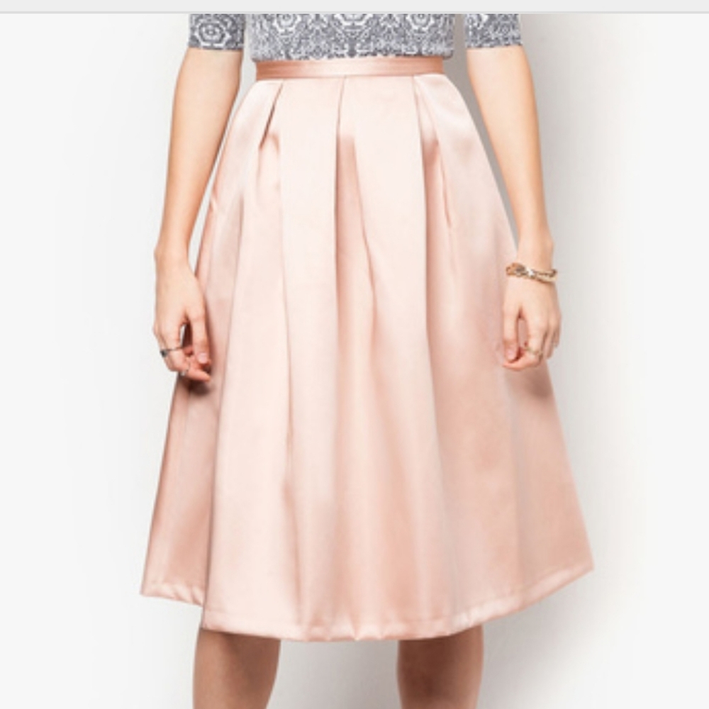 River island satin light pink midi skirt
